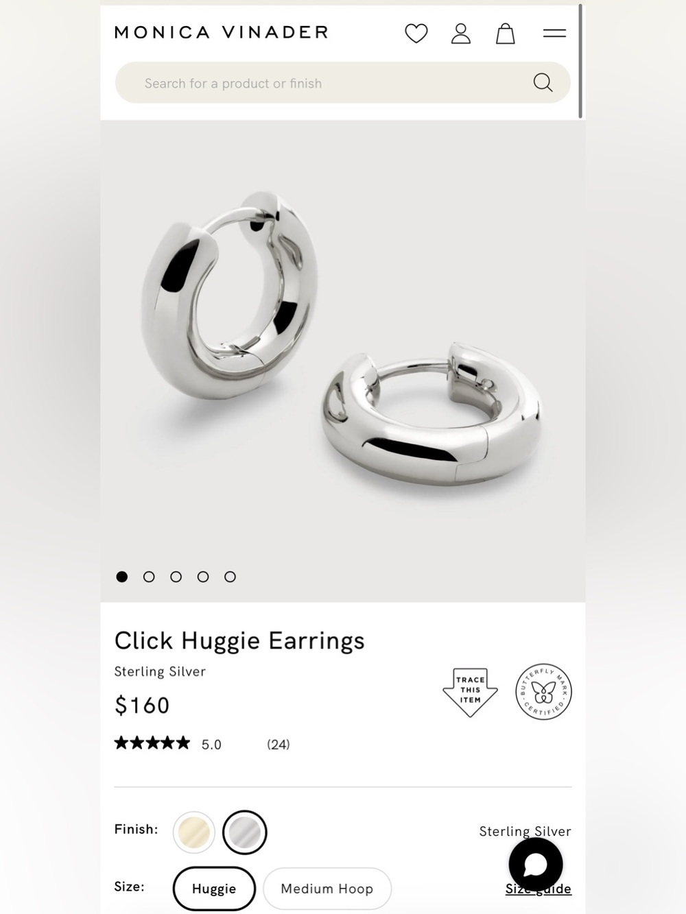 NWT MONICA VINADER Sterling Silver Chunky Click Huggie Earrings